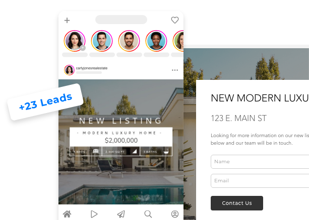 Automated real estate social media post and lead capture landing page
