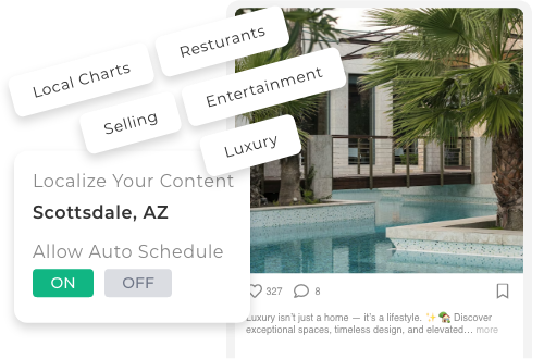 Automated local real estate content curation and scheduling