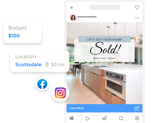 Real estate Facebook and Instagram ad management dashboard with local targeting